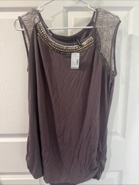 Maurices Taupe Lace-Shoulder Tank with Beaded Neckline